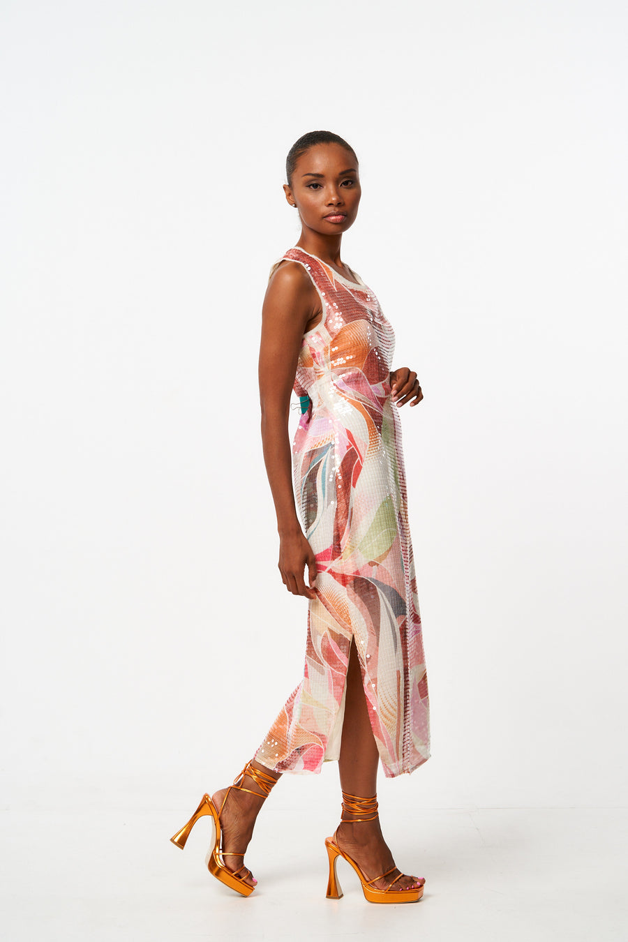 Louella Abstract Print Sequin Midi Dress