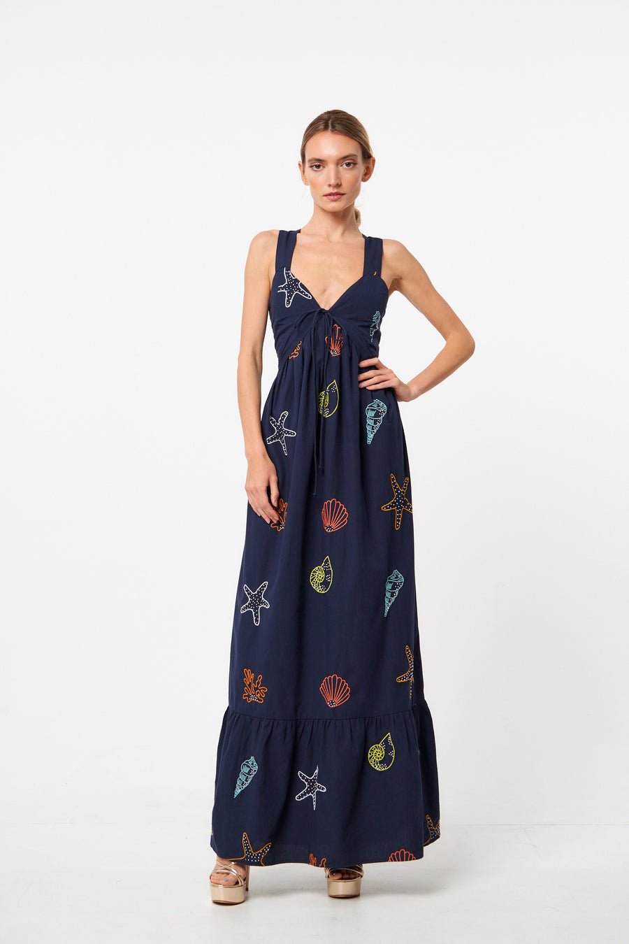 Trina Embroidered Sweetheart Maxi Dress