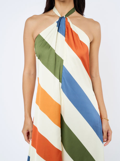 Cargar la imagen 1 en la vista de la galería. Jayla Striped Satin Halter Neck Maxi Dress