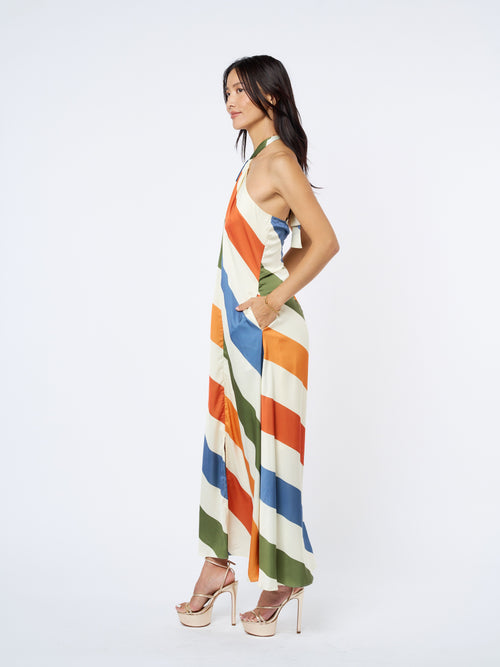 Cargar la imagen 1 en la vista de la galería. Jayla Striped Satin Halter Neck Maxi Dress
