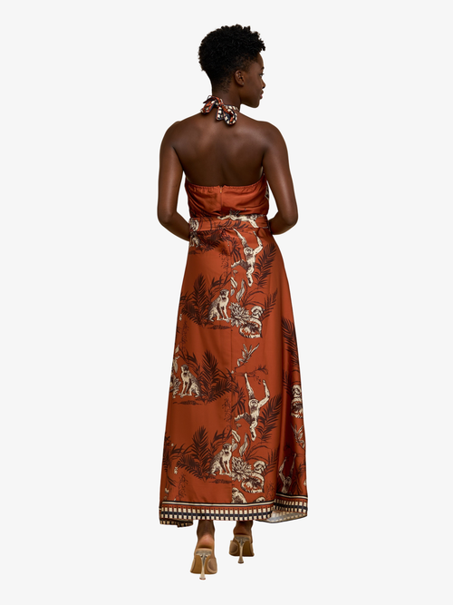 Load image 1 in gallery view. Courtney Animal Print Halter Neck Satin Maxi Dress