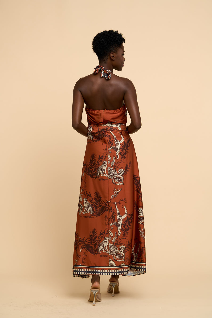 Courtney Animal Print Halter Neck Satin Maxi Dress