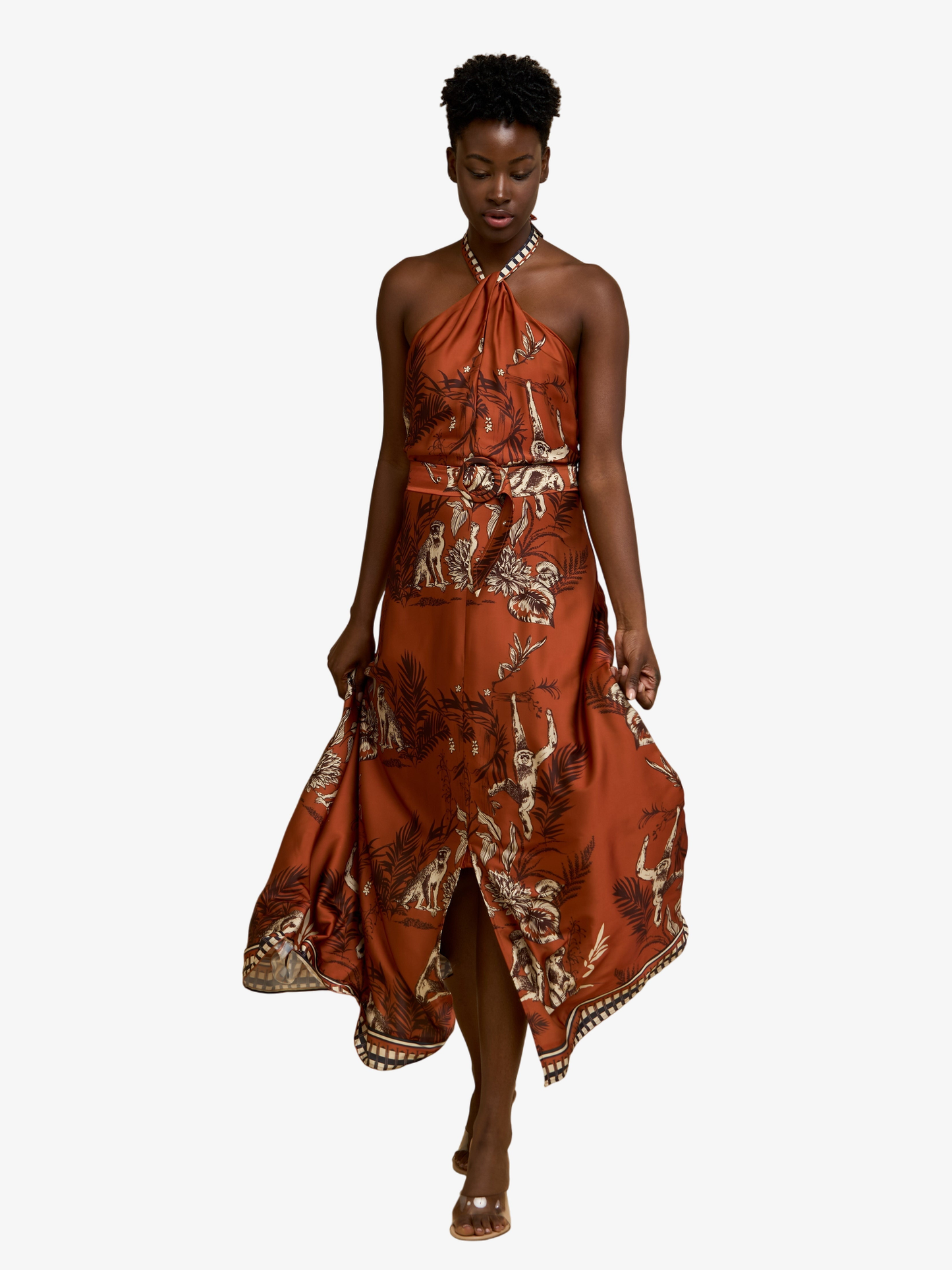 Courtney Animal Print Halter Neck Satin Maxi Dress