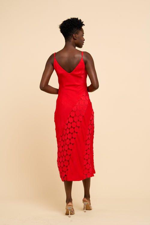 Load image 1 in gallery view. Alix Crochet Satin Midi Dress