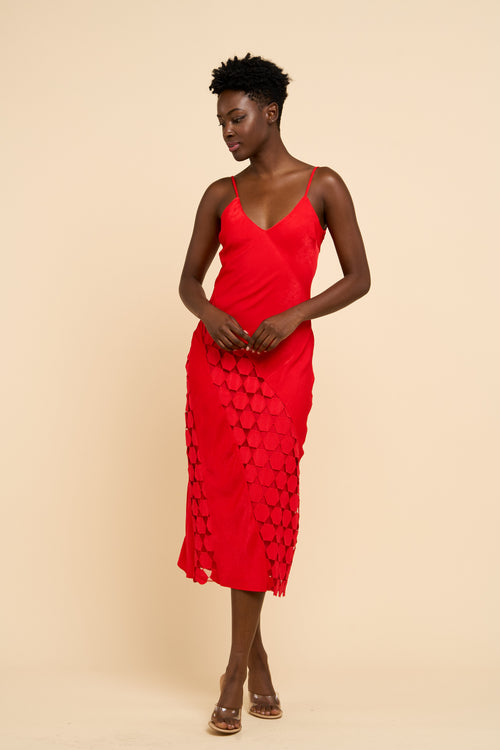 Load image 1 in gallery view. Alix Crochet Satin Midi Dress