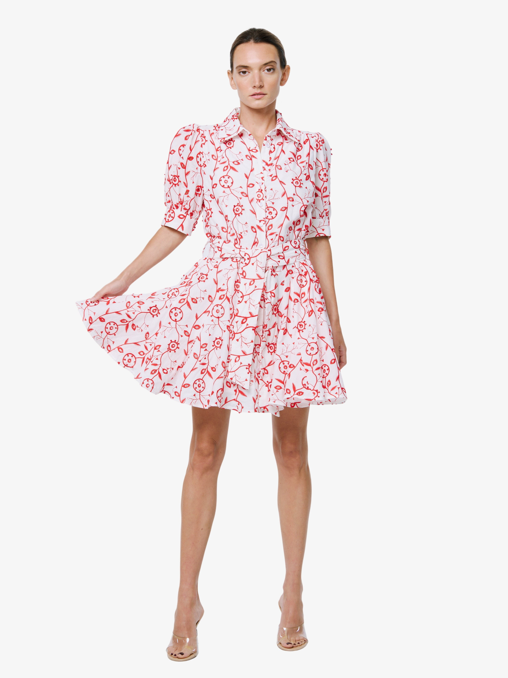 Emilie 3D Embroidered Mini Shirt Dress