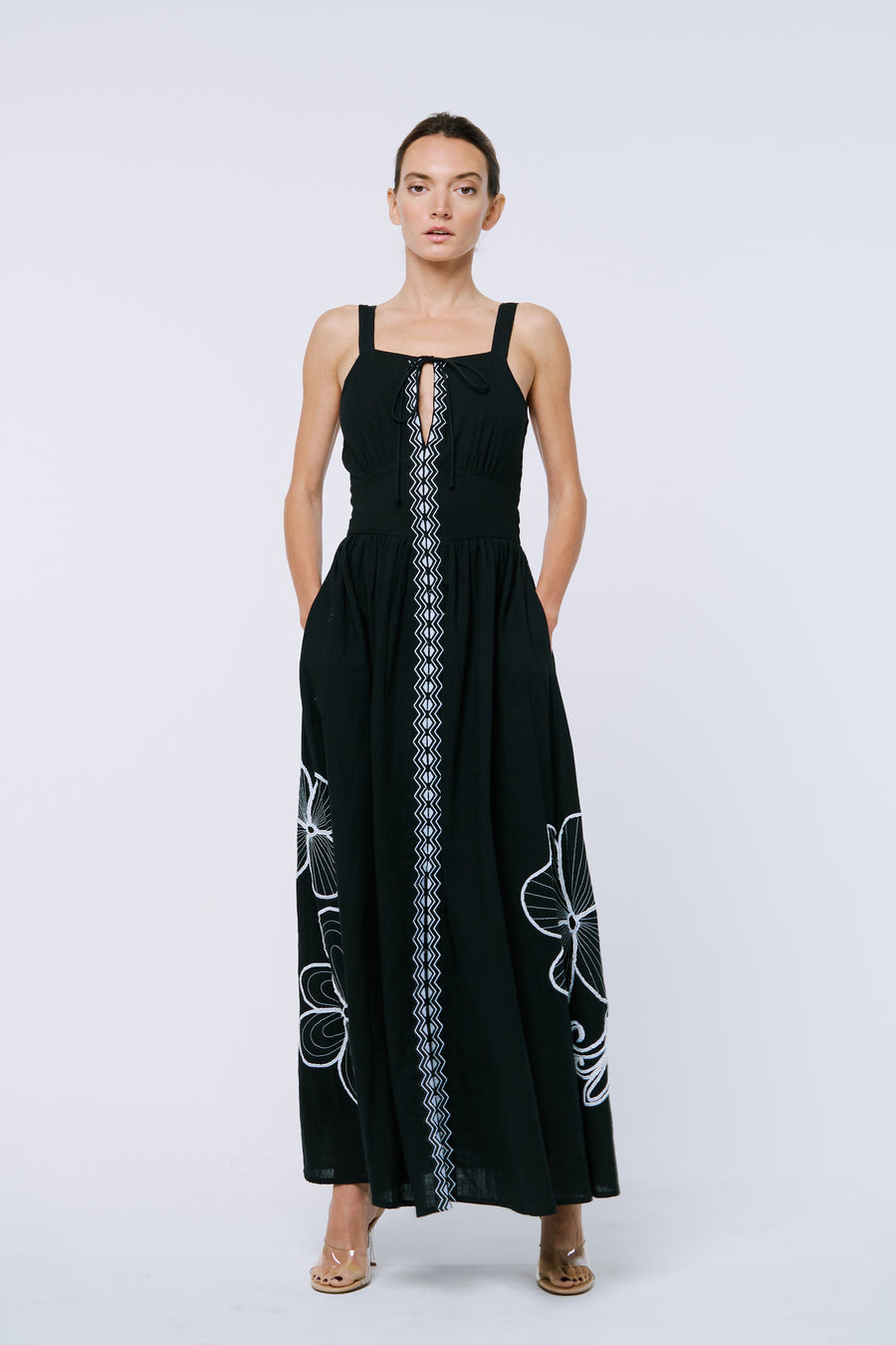 Peggy Flower Embroidery Maxi Dress