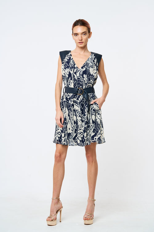 Load image 1 in gallery view. Ravena Mix Media Pleated Mini Dress