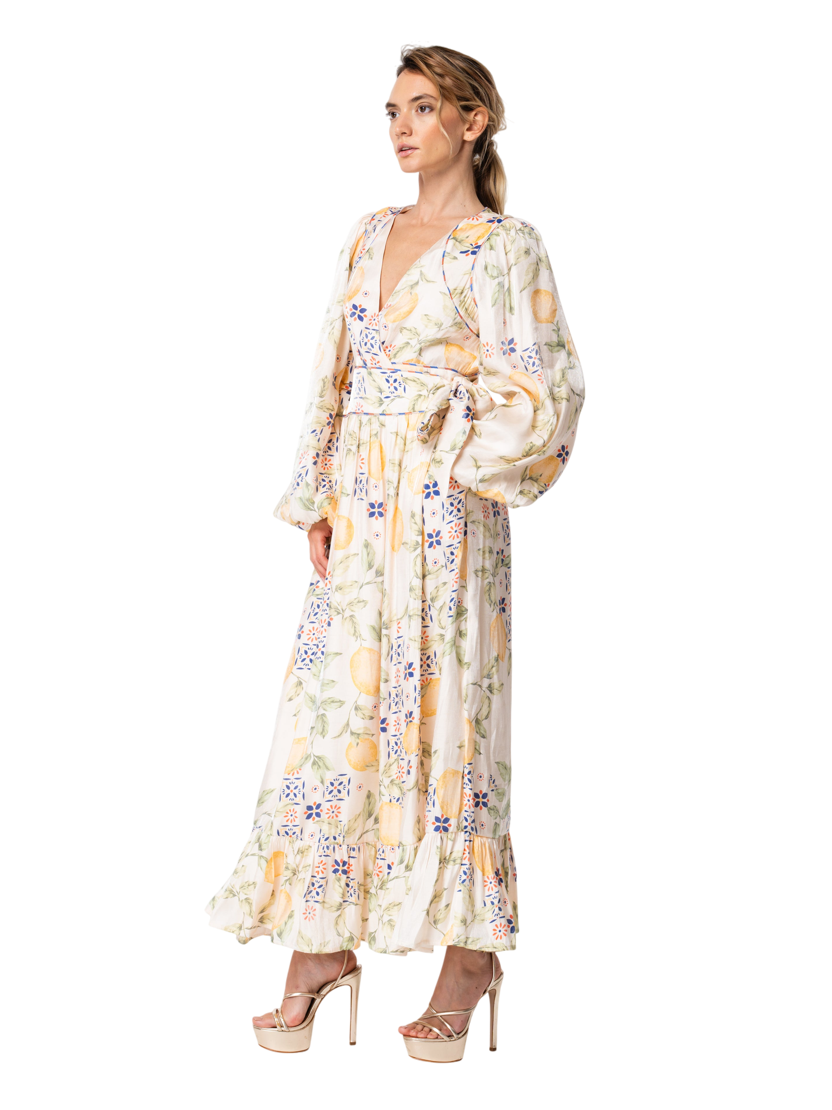 Willow Lemon Print Maxi Wrap Dress