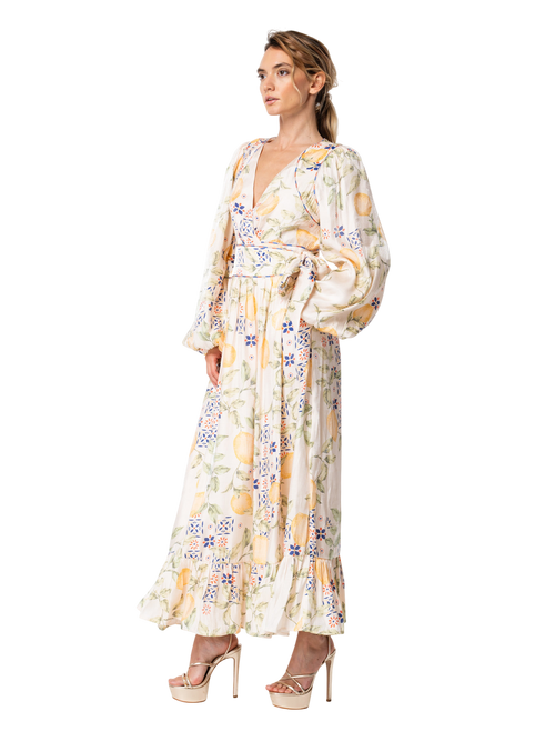 Cargar la imagen 1 en la vista de la galería. Willow Lemon Print Maxi Wrap Dress