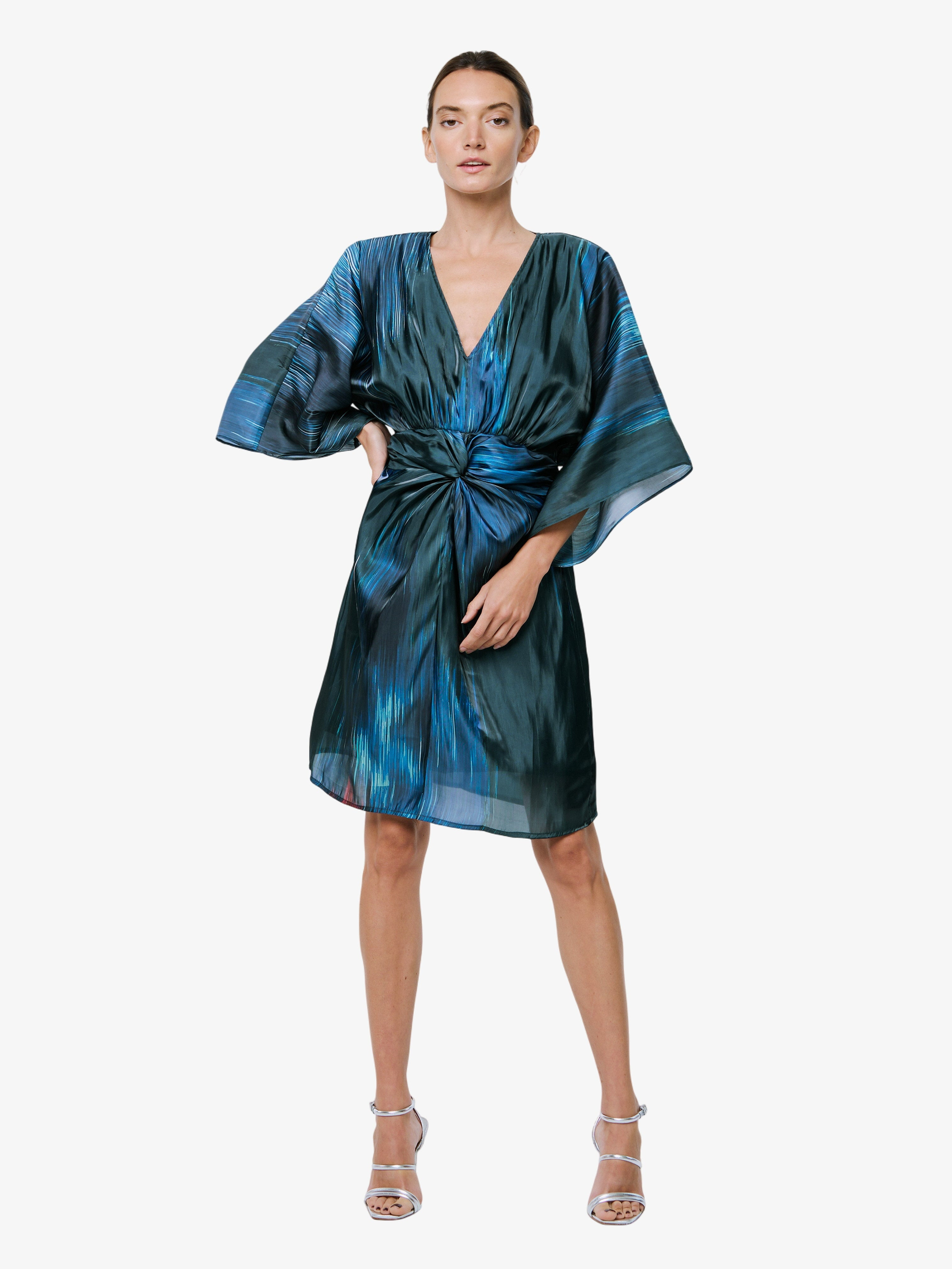 Bela Shimmer Satin Twist Front Dress