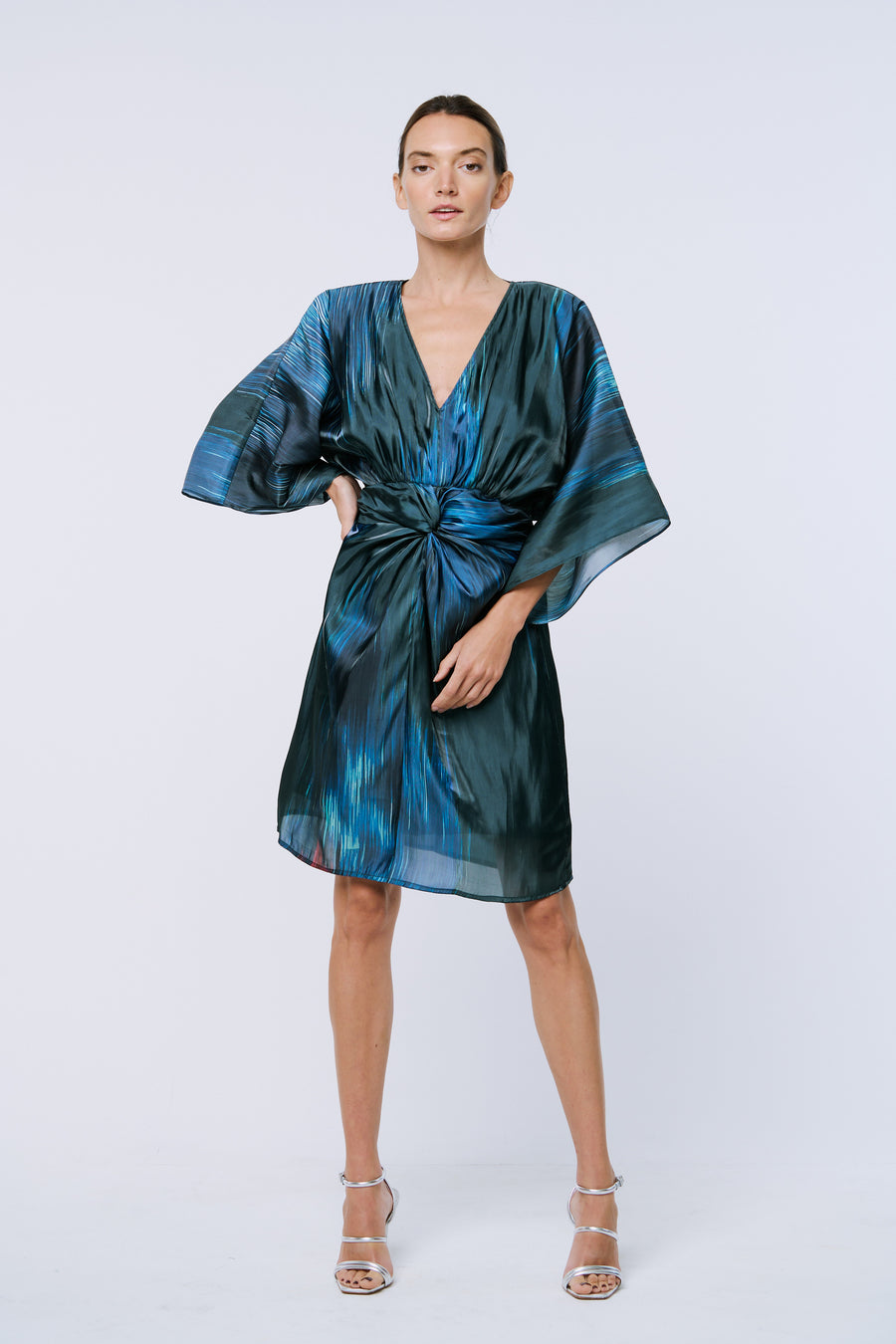 Bela Printed Shimmer Satin Dress