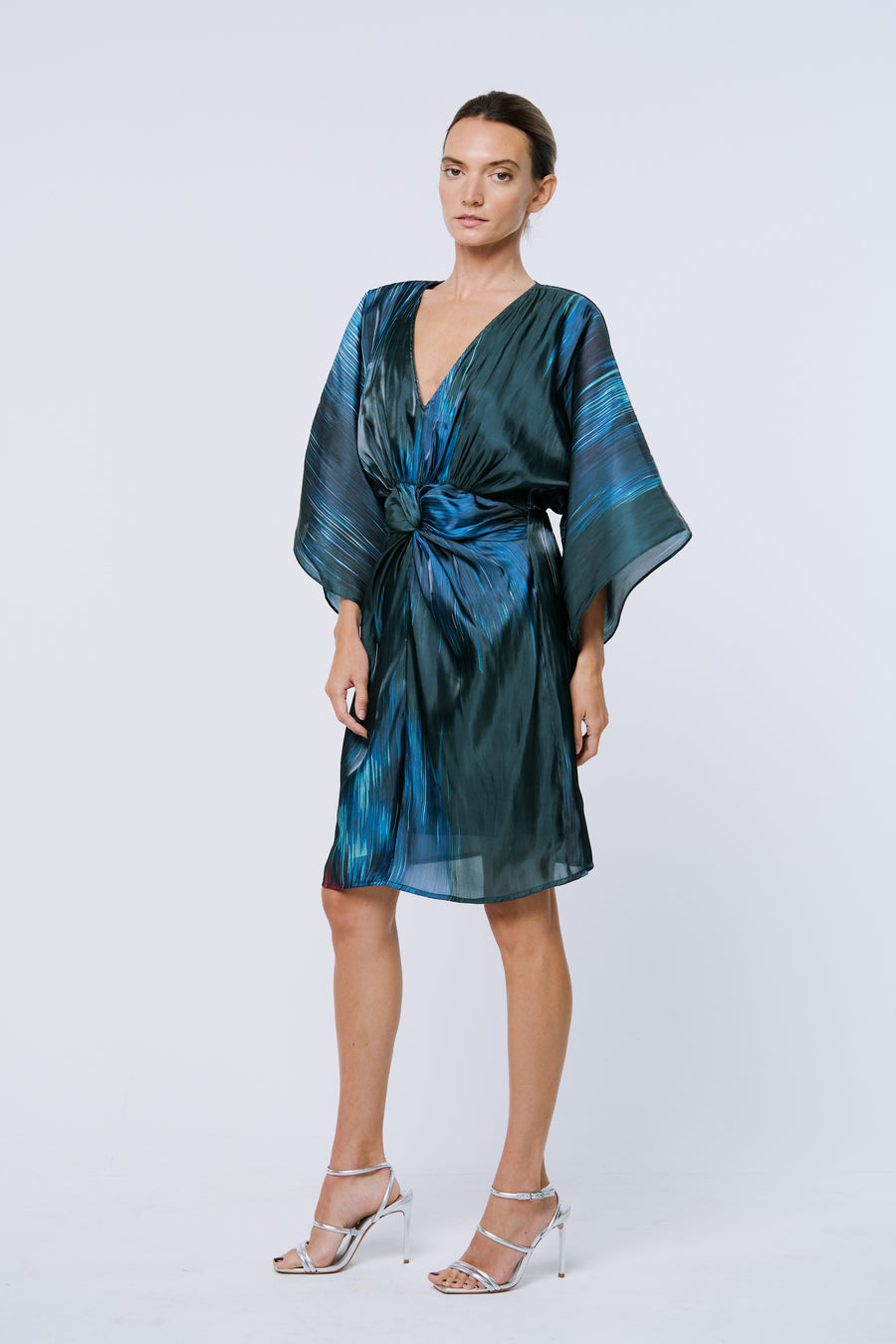 Bela Printed Shimmer Satin Dress