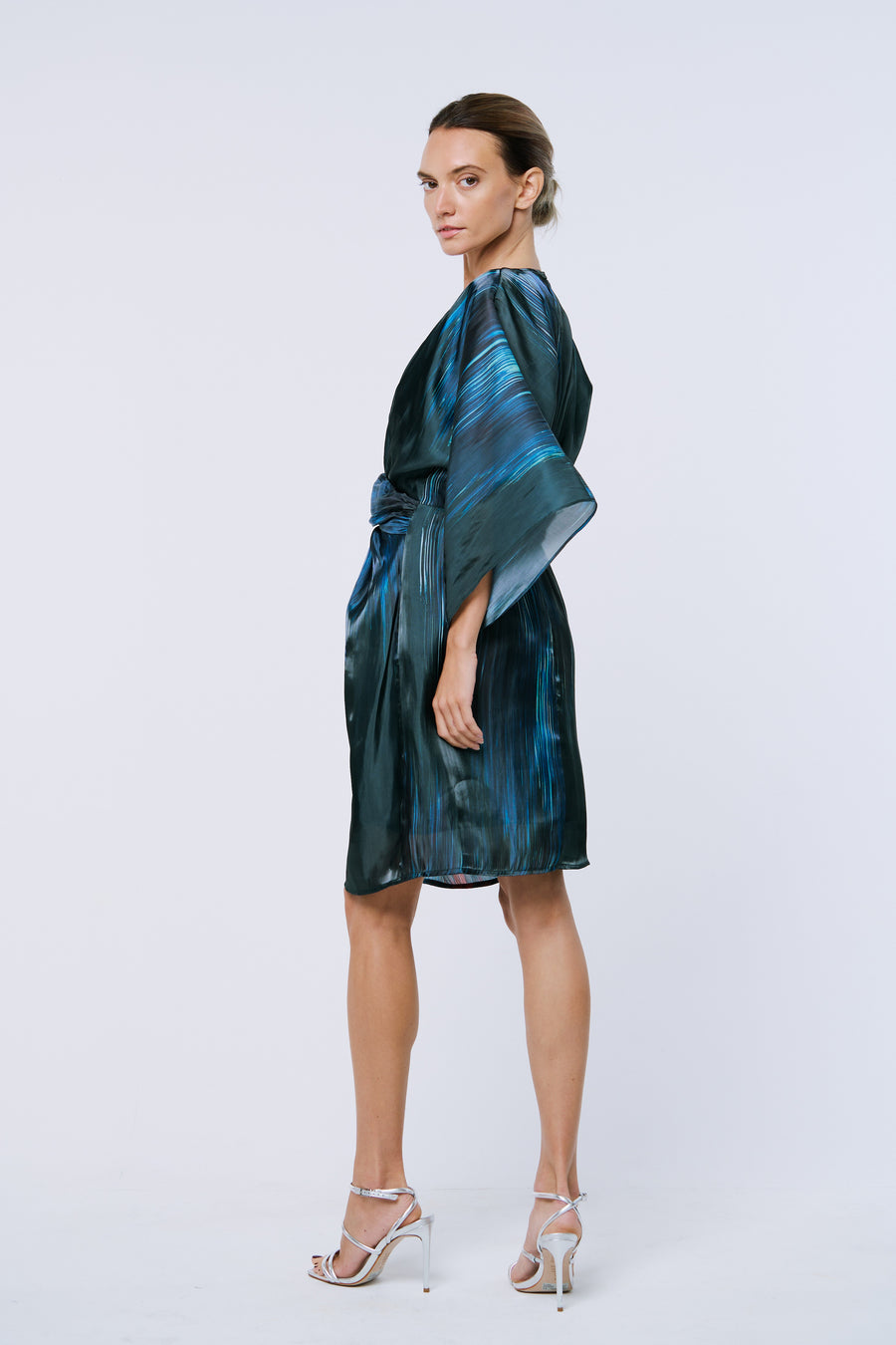 Bela Printed Shimmer Satin Dress