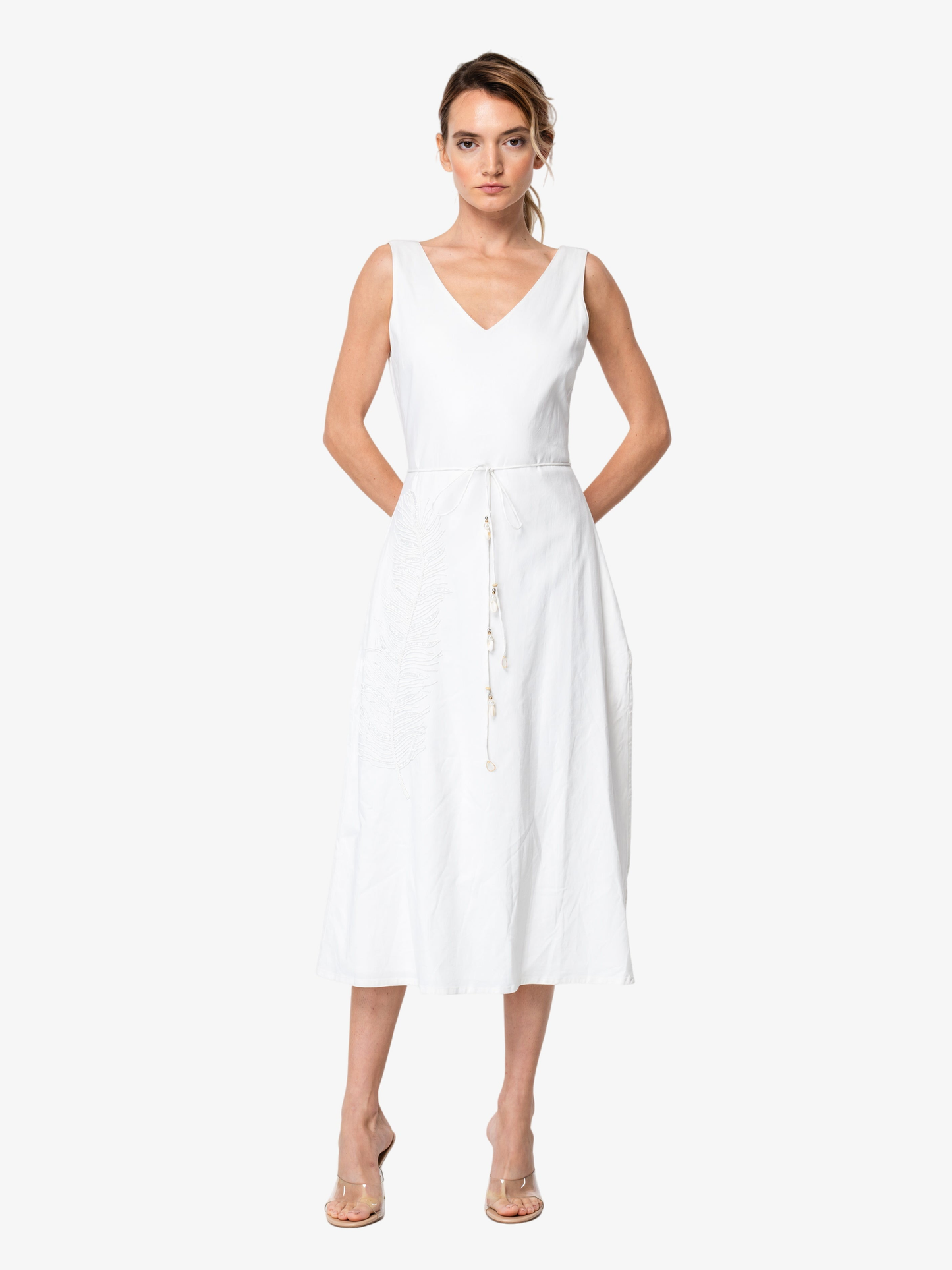 Serita Beaded Feather Fringe Midi Dress