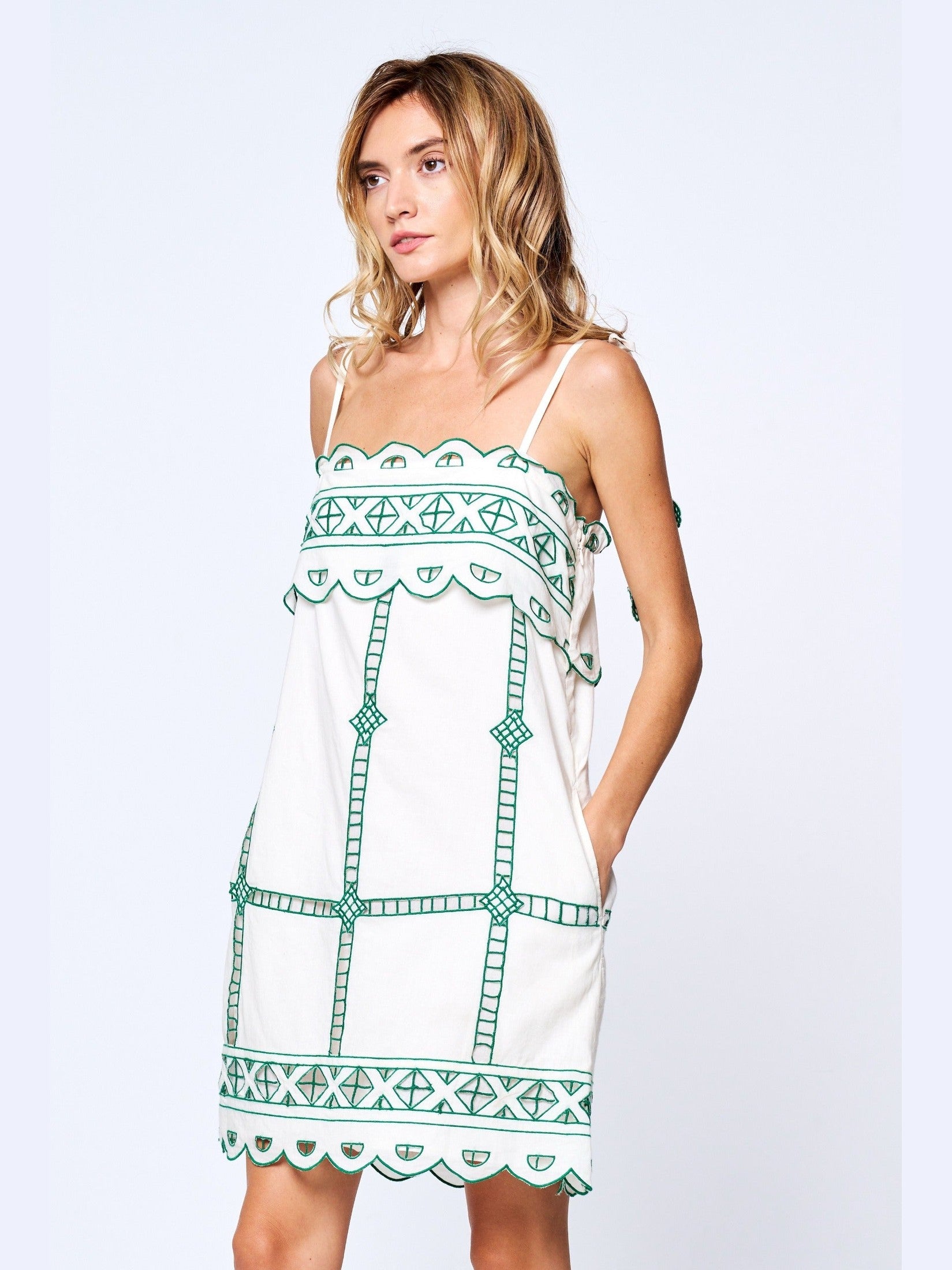 Lyndon Green Embroidered Mini Dress