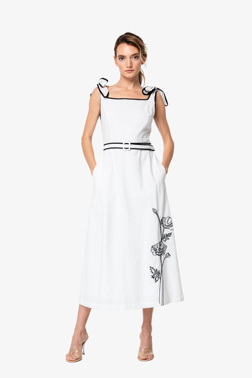 Cargar la imagen 1 en la vista de la galería. Paola Embroidered Shoulder Tie Midi Dress