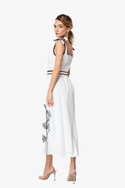 Cargar la imagen 1 en la vista de la galería. Paola Embroidered Shoulder Tie Midi Dress