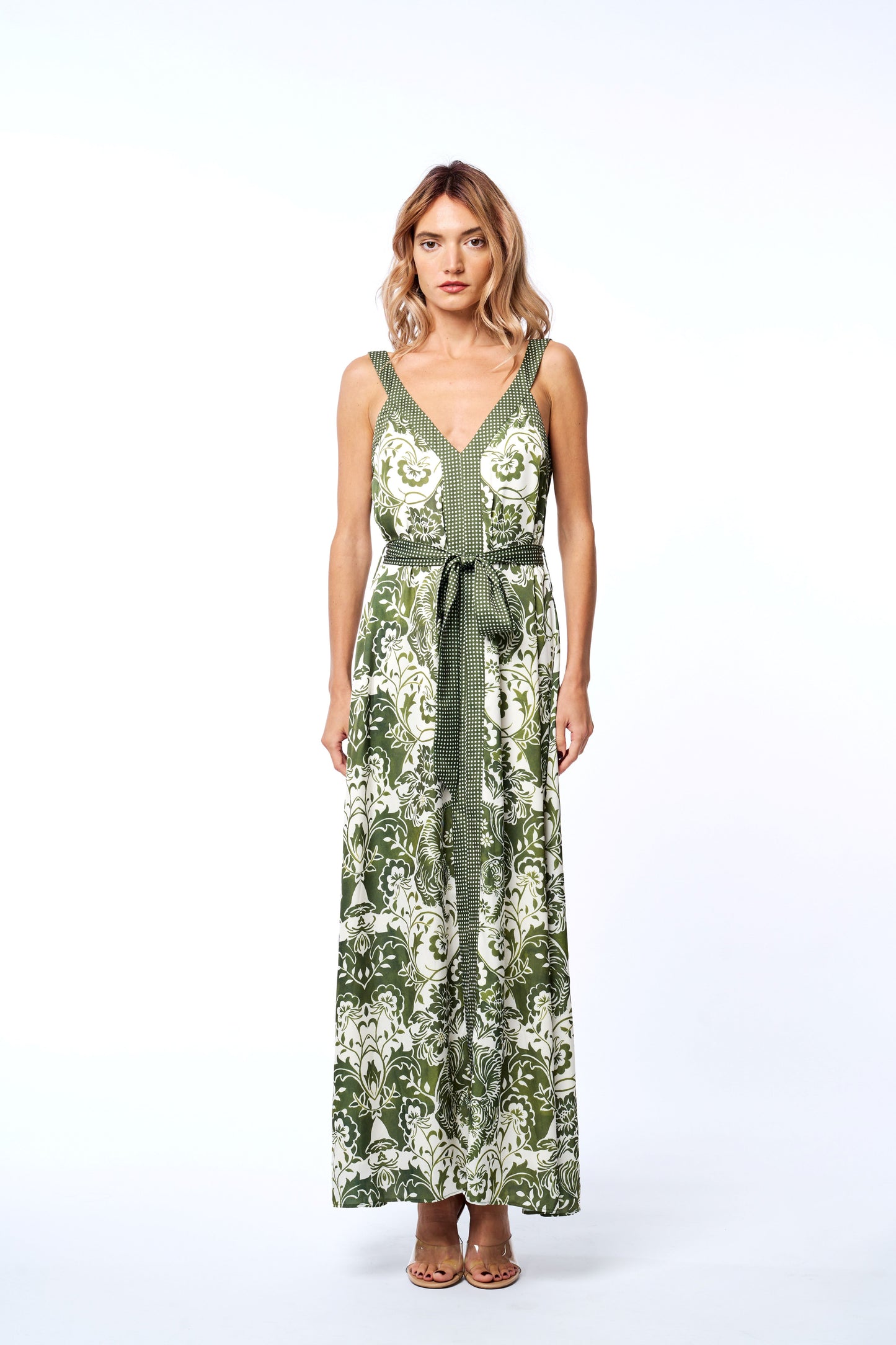 Aiza Floral Print Tie Waist Maxi Dress