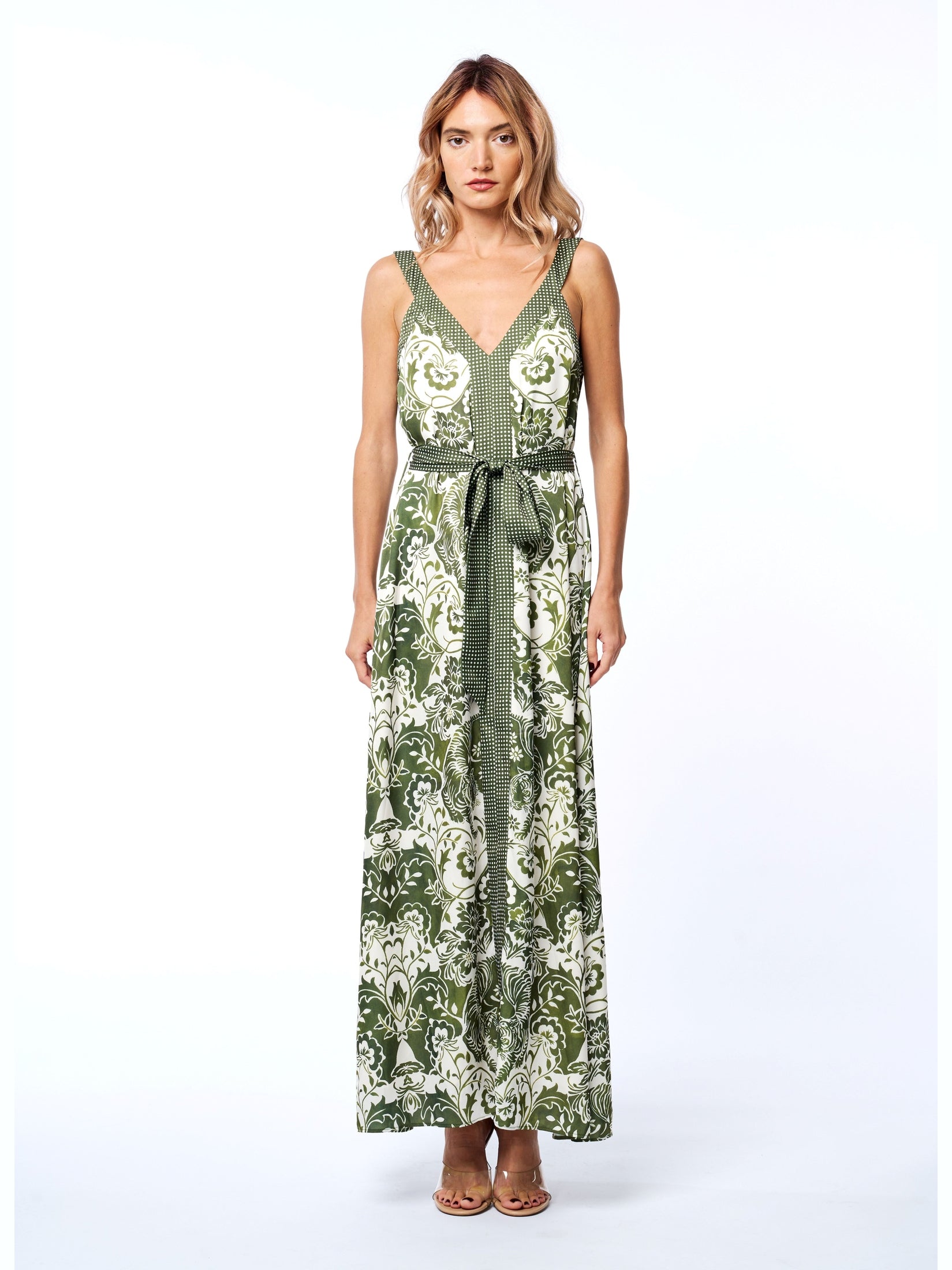 Aiza Floral Print Tie Waist Maxi Dress
