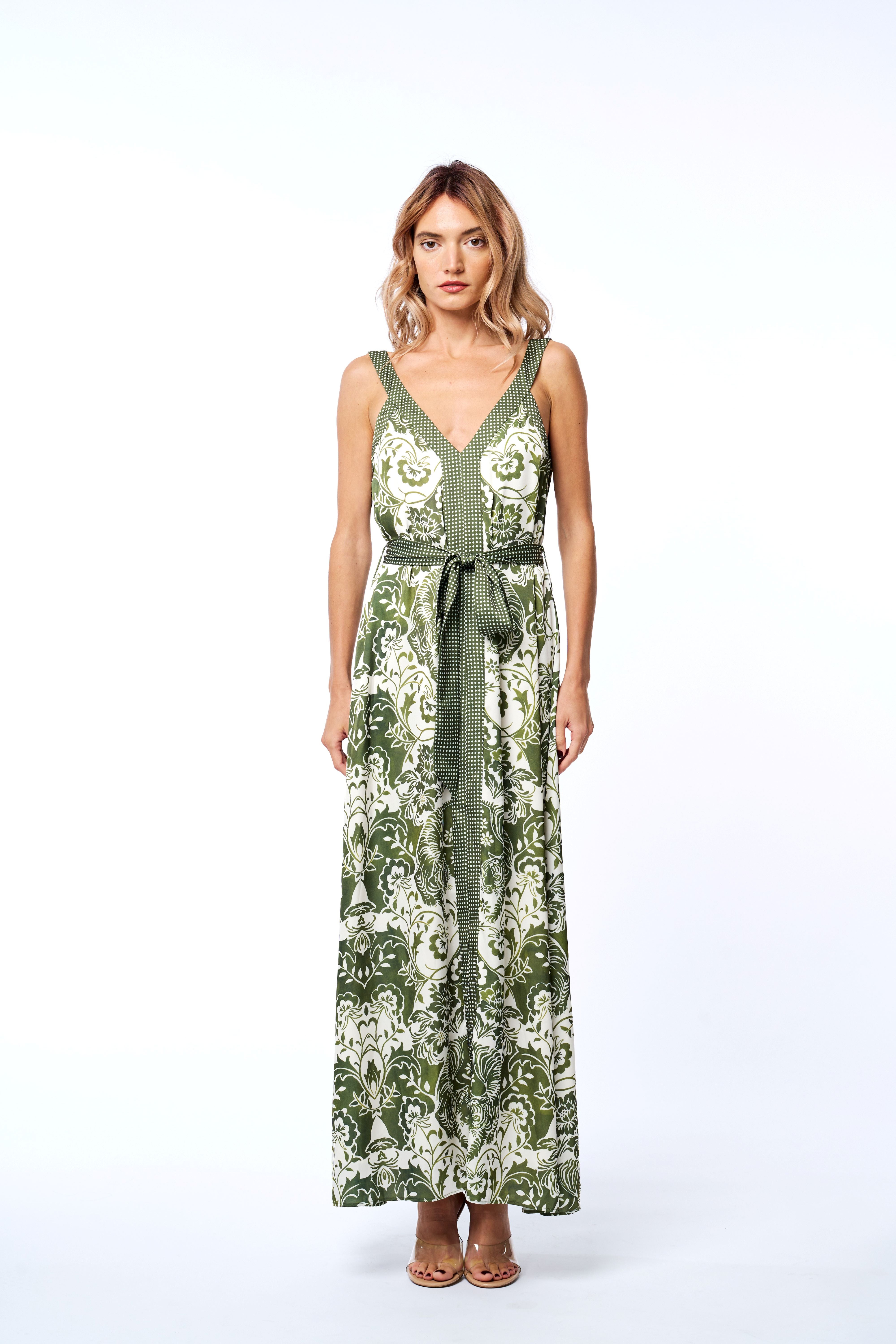 Aiza Floral Print Tie Waist Maxi Dress
