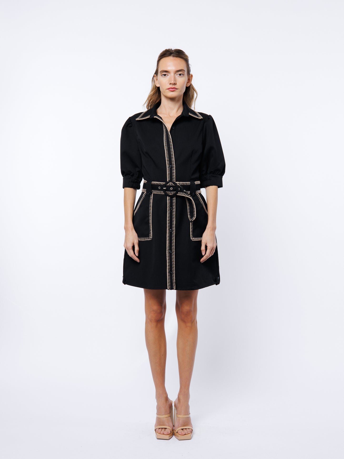 Gelso Whipstitch Detail Mini Shirt Dress