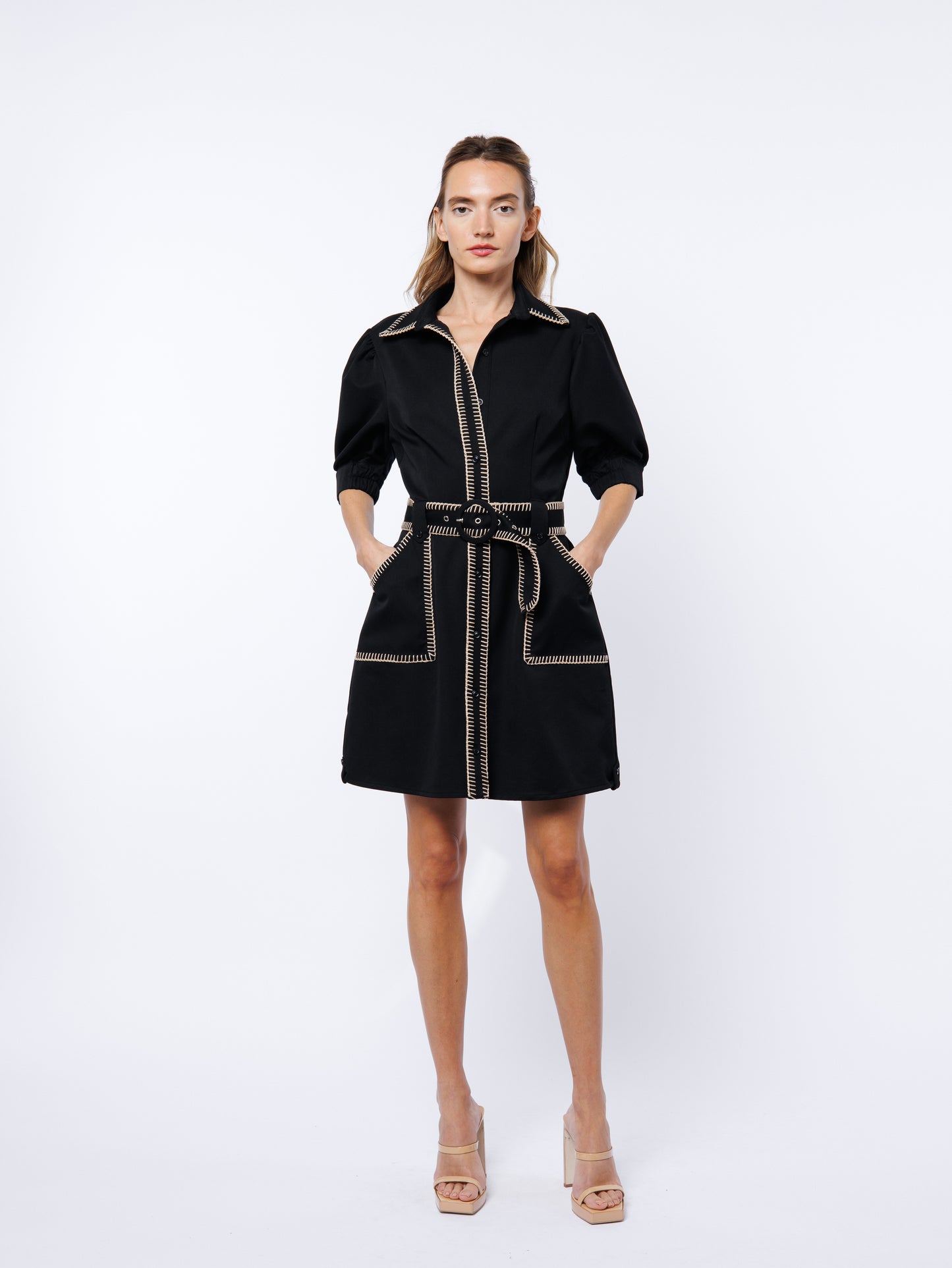 Gelso Whipstitch Detail Mini Shirt Dress