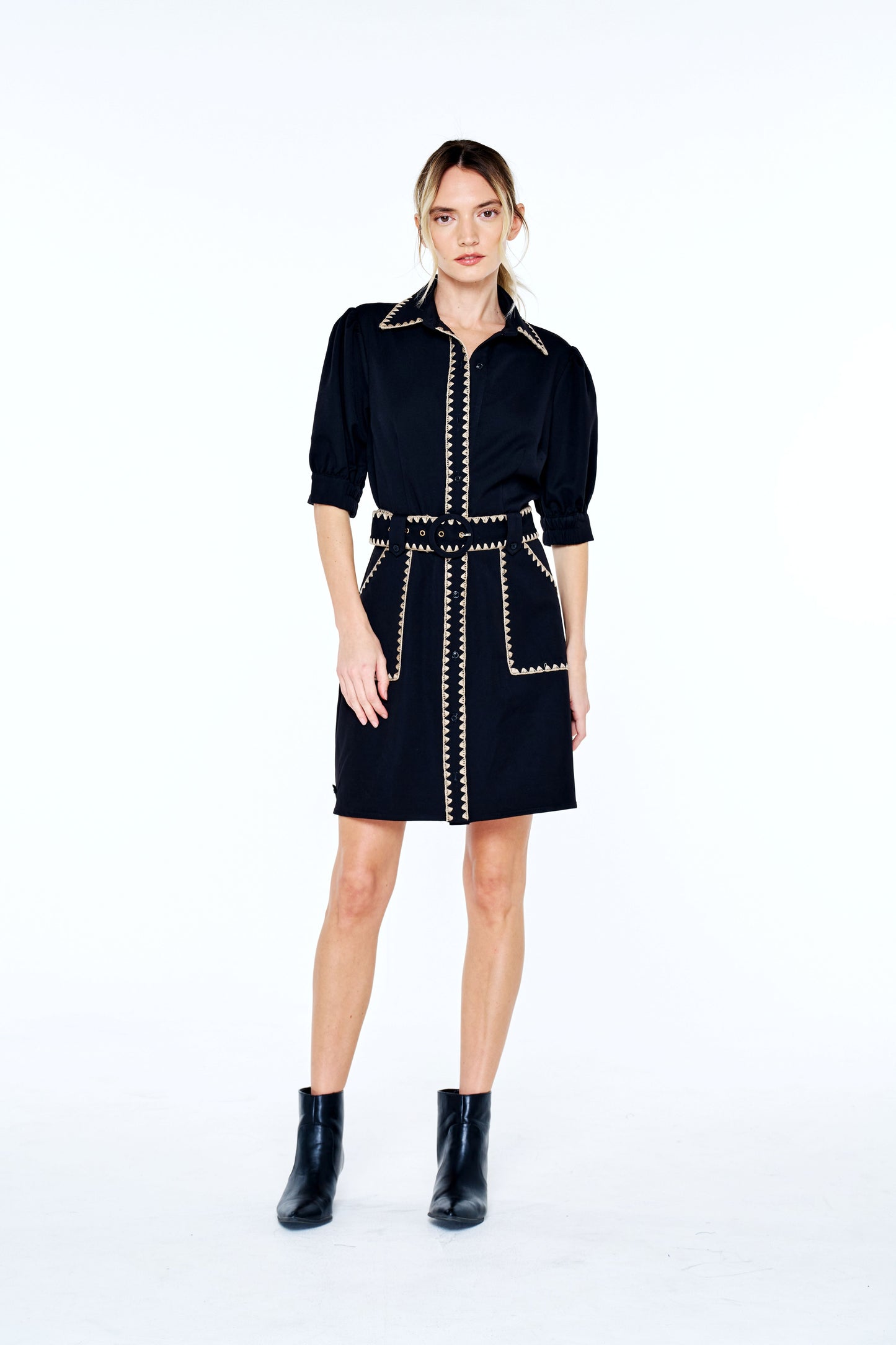 Gelso Whipstitch Detail Mini Shirt Dress