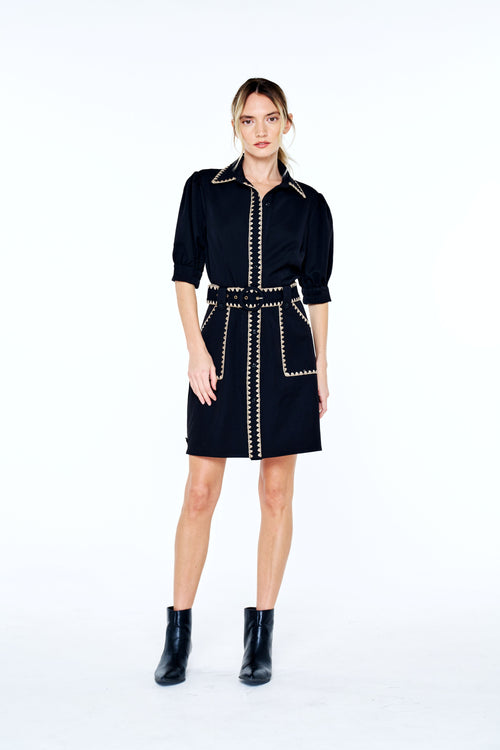 Cargar la imagen 1 en la vista de la galería. Gelso Whipstitch Detail Mini Shirt Dress
