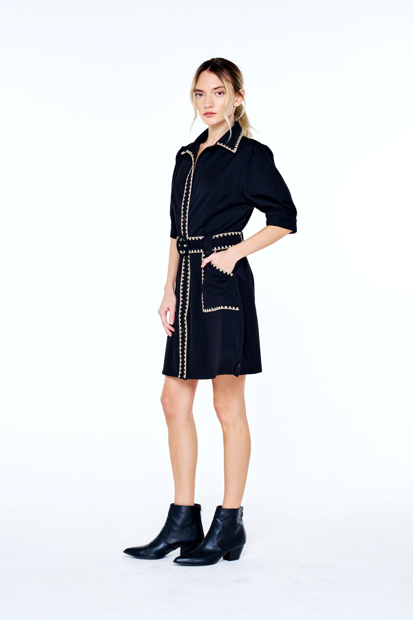 Gelso Whipstitch Detail Mini Shirt Dress