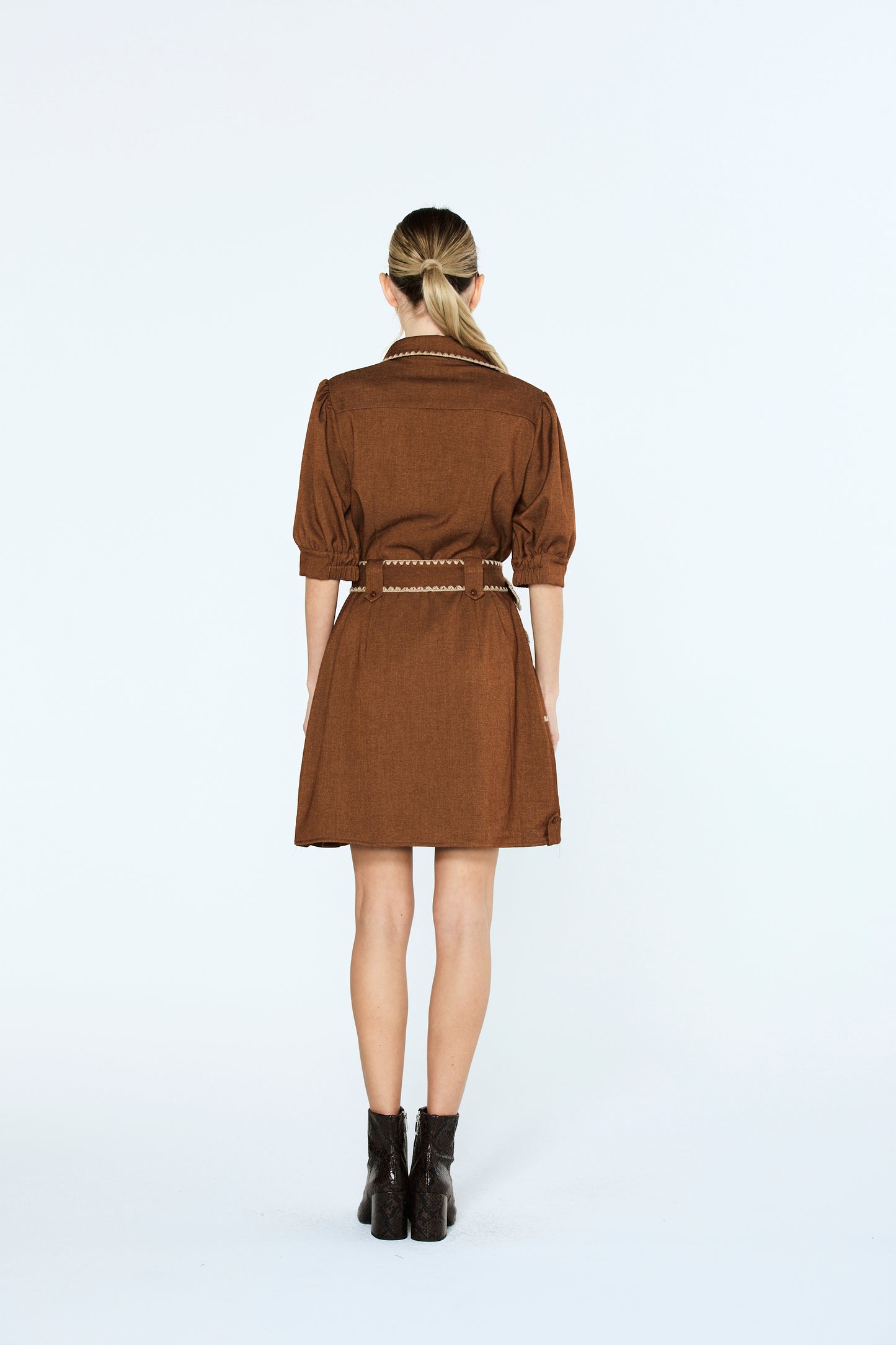 Gelso Whipstitch Detail Mini Shirt Dress