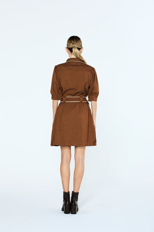 Cargar la imagen 1 en la vista de la galería. Gelso Whipstitch Detail Mini Shirt Dress