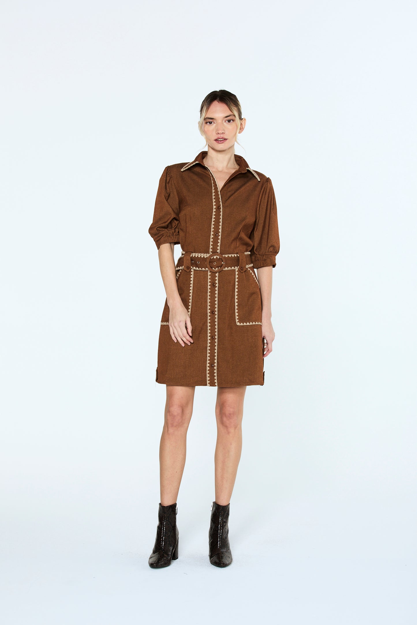 Gelso Whipstitch Detail Mini Shirt Dress
