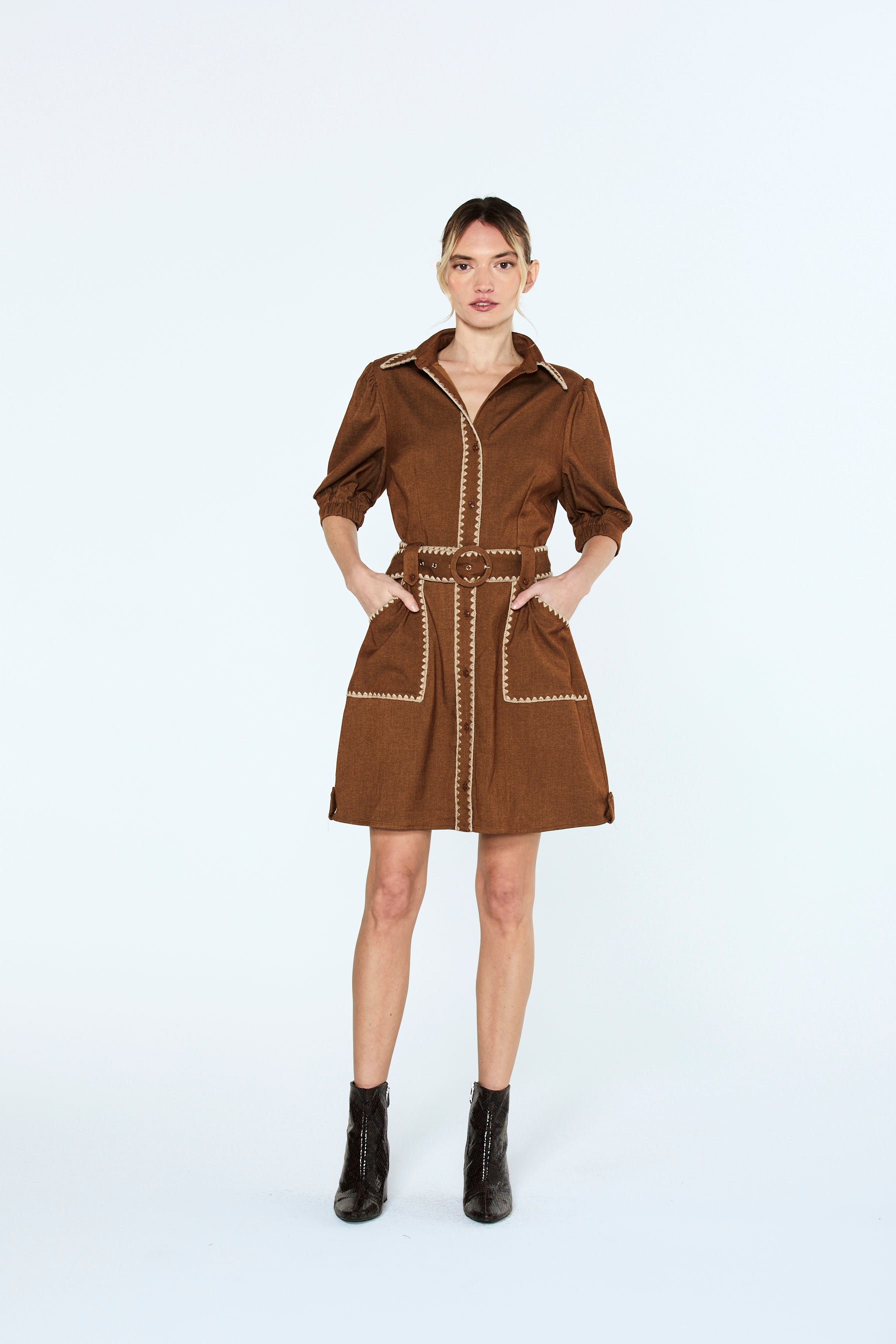 Gelso Whipstitch Detail Mini Shirt Dress