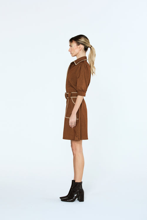 Cargar la imagen 1 en la vista de la galería. Gelso Whipstitch Detail Mini Shirt Dress