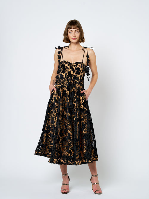 Load image 1 in gallery view. Laurina Velvet Lace Bustier Midi Dress