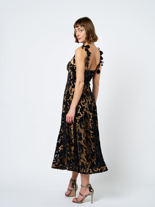 Load image 1 in gallery view. Laurina Velvet Lace Bustier Midi Dress