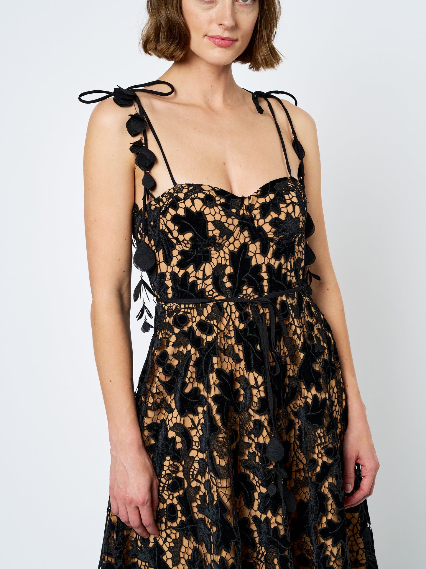 Laurina Velvet Lace Bustier Midi Dress