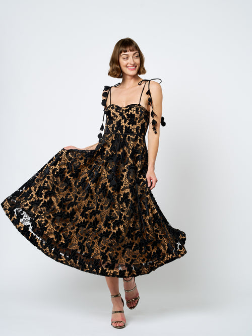 Load image 1 in gallery view. Laurina Velvet Lace Bustier Midi Dress