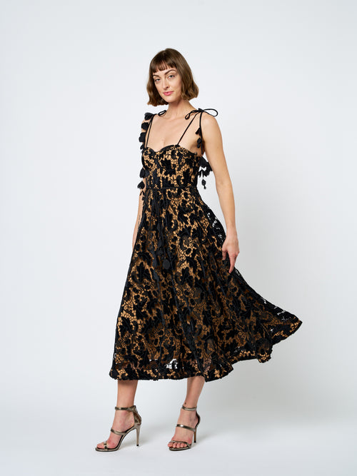 Load image 1 in gallery view. Laurina Velvet Lace Bustier Midi Dress
