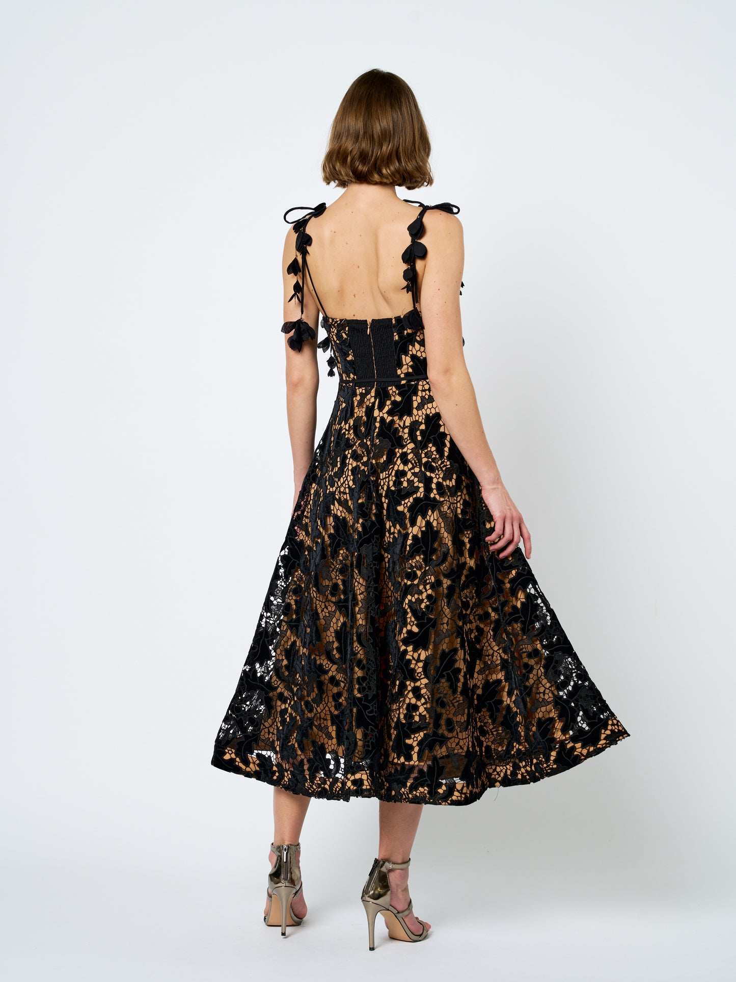 Laurina Velvet Lace Bustier Midi Dress