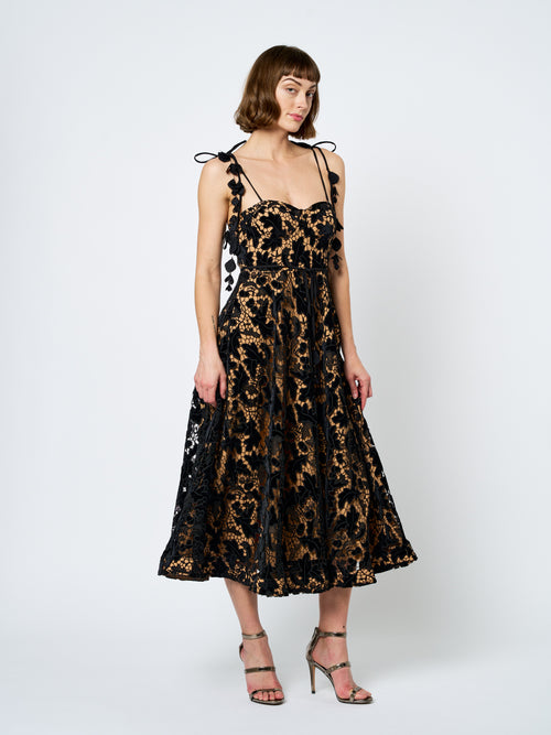 Load image 1 in gallery view. Laurina Velvet Lace Bustier Midi Dress