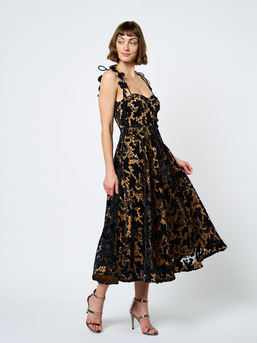 Load image 1 in gallery view. Laurina Velvet Lace Bustier Midi Dress