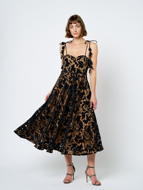 Load image 1 in gallery view. Laurina Velvet Lace Bustier Midi Dress