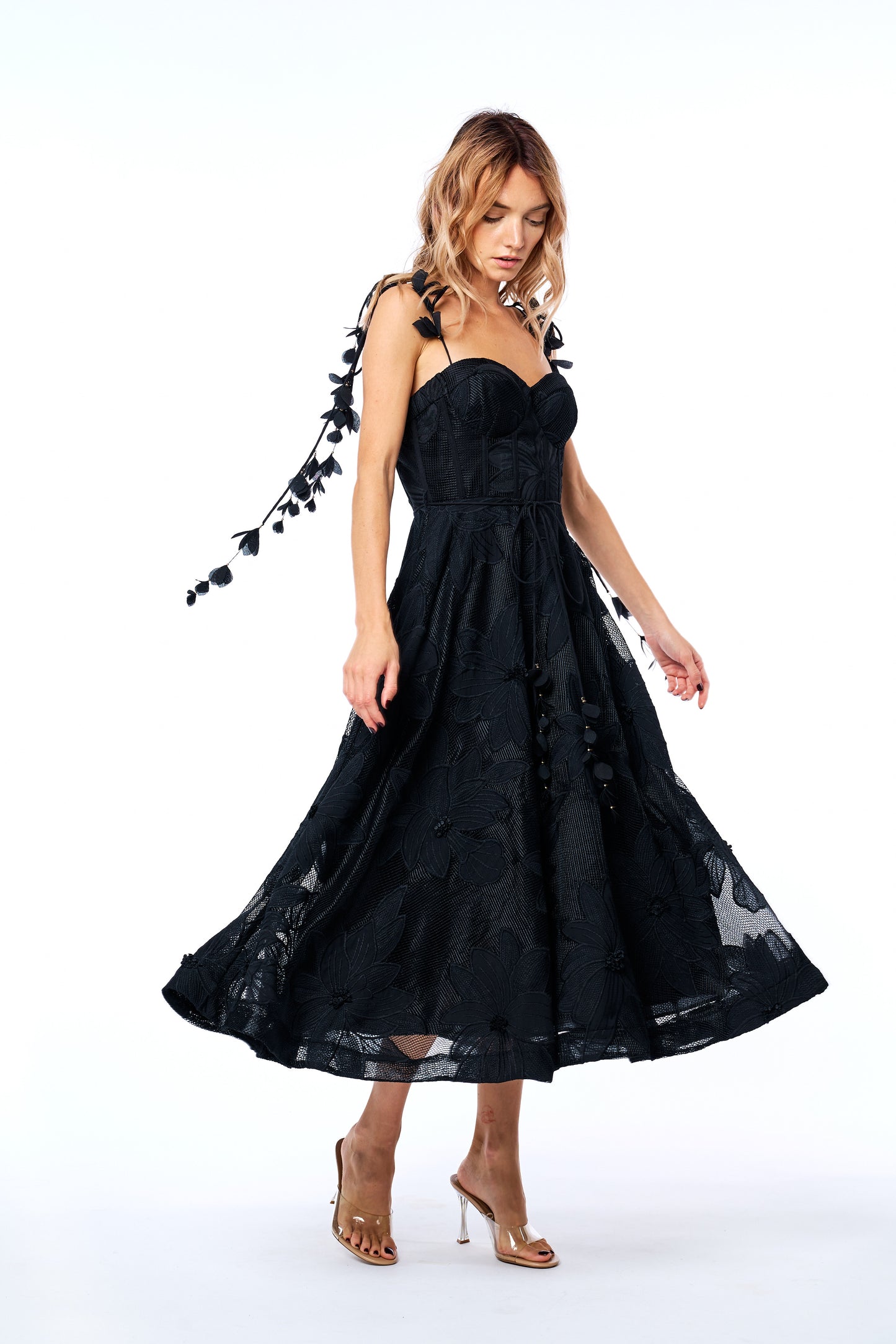 Emillia Lace Bustier Midi Cocktail Dress