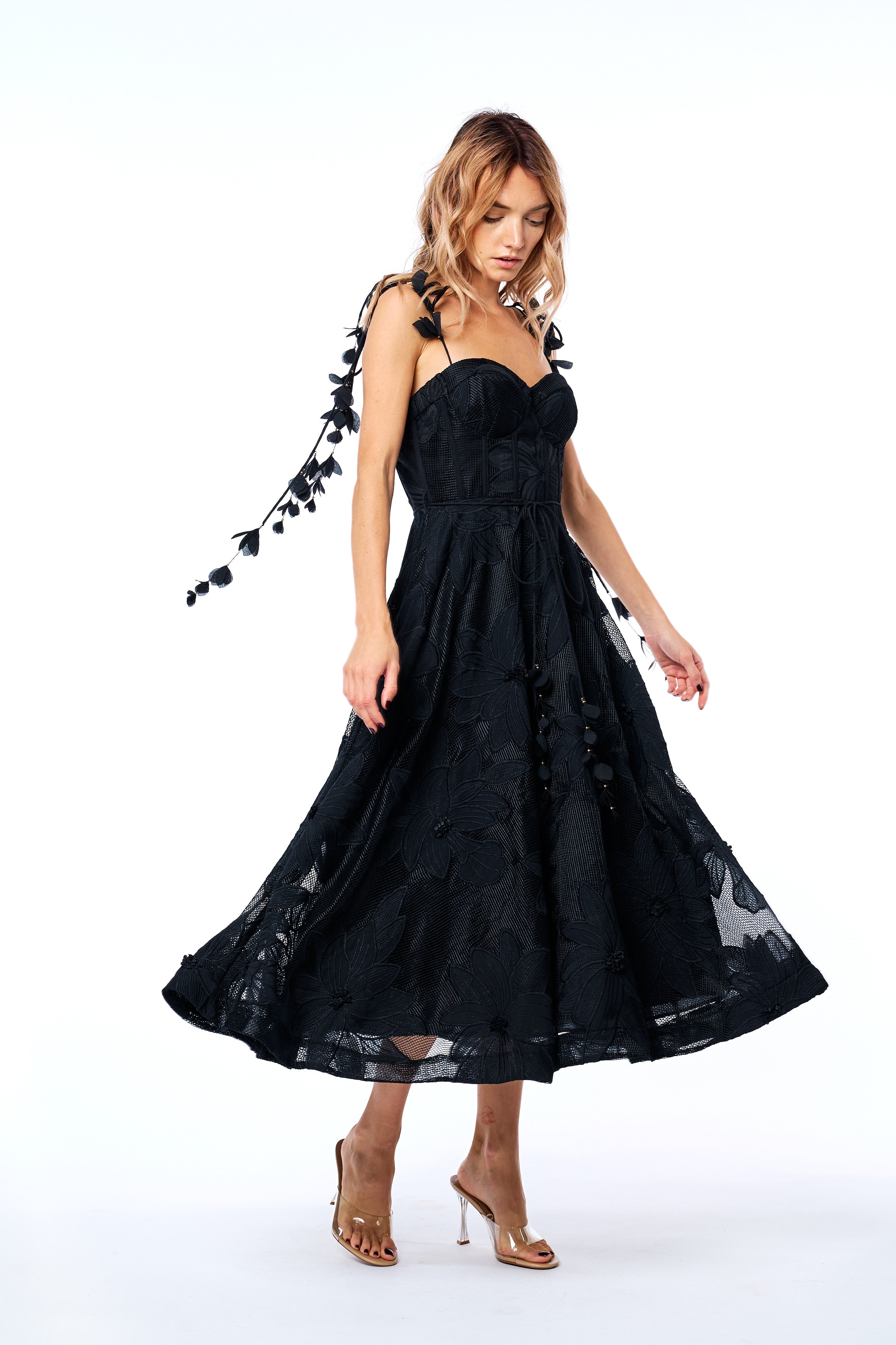 Emillia Lace Bustier Midi Cocktail Dress