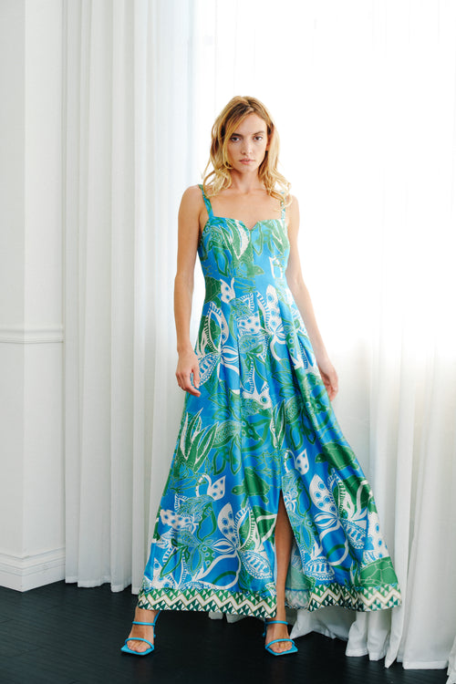 Load image 1 in gallery view. Carisa Turtle Print Front Slit Maxi Dress