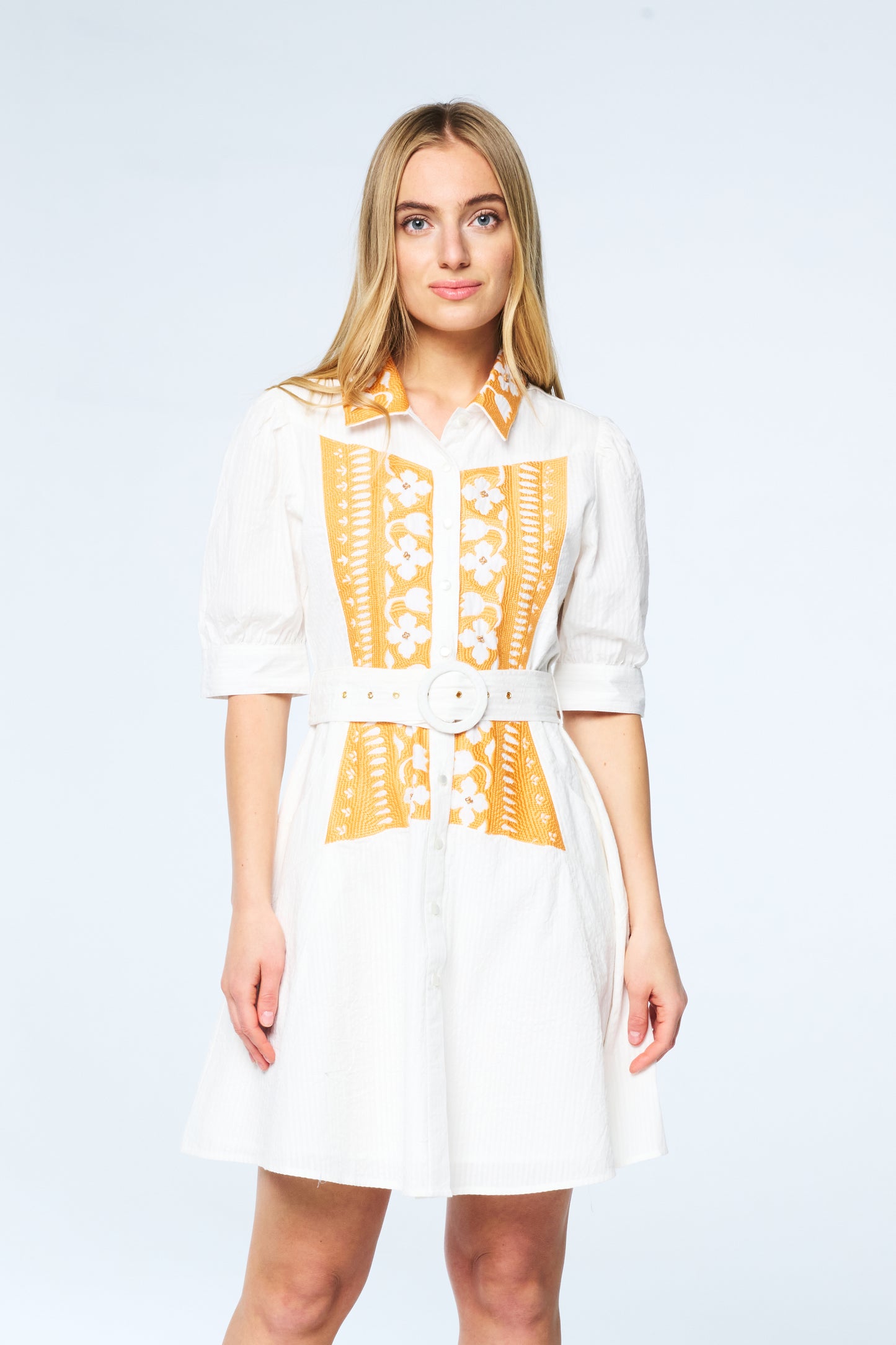Ameera Embroidered Mini Shirt Dress