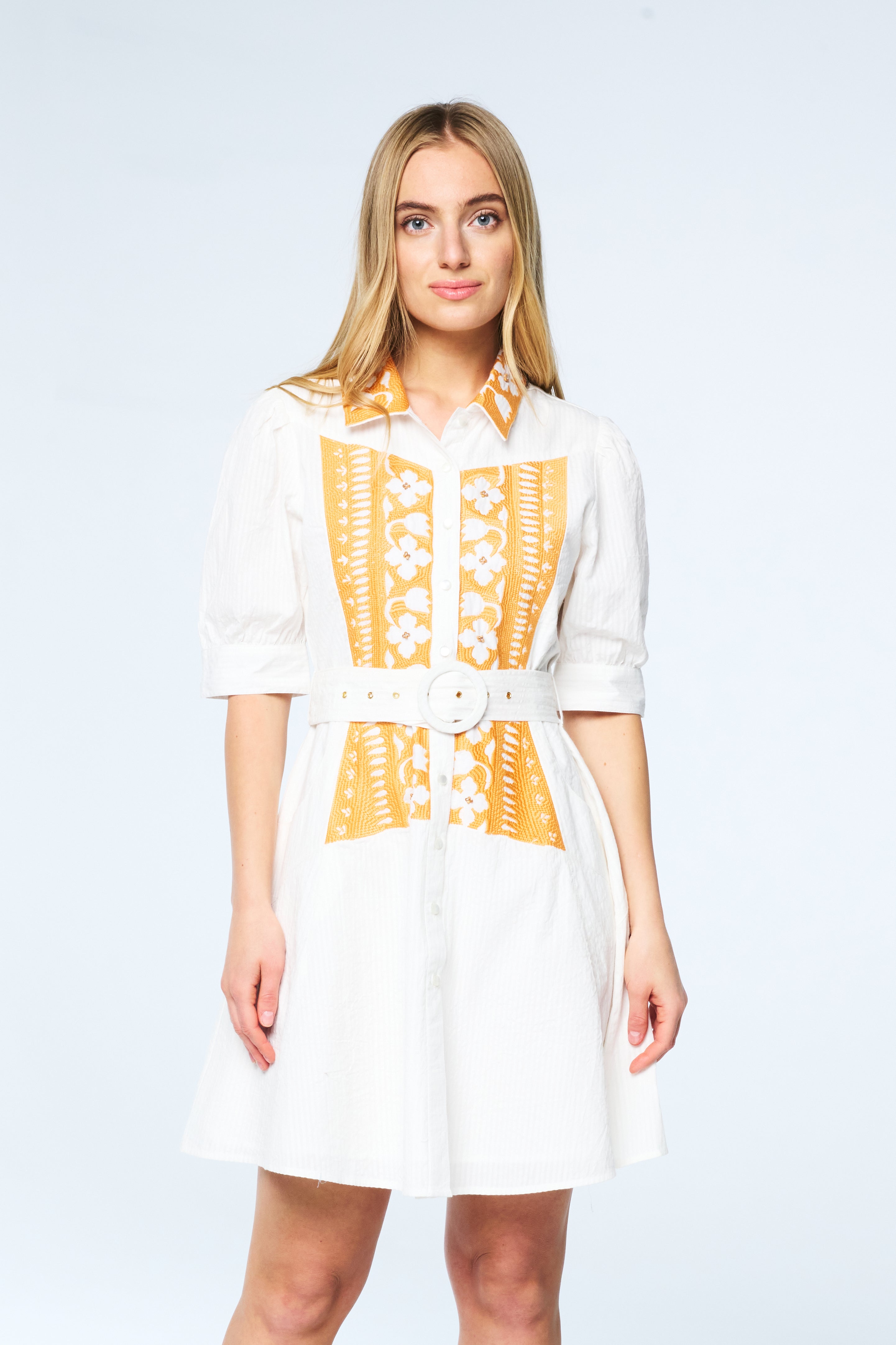 Ameera Embroidered Mini Shirt Dress