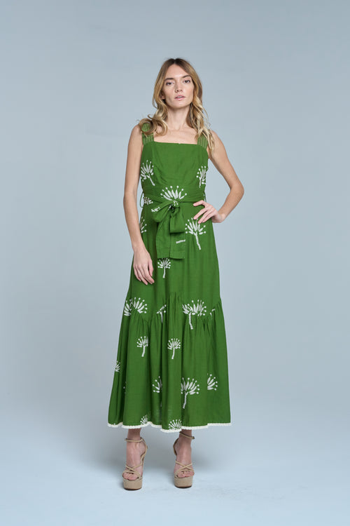 Load image 1 in gallery view. Sadira Palm Embroidered Midi Dress